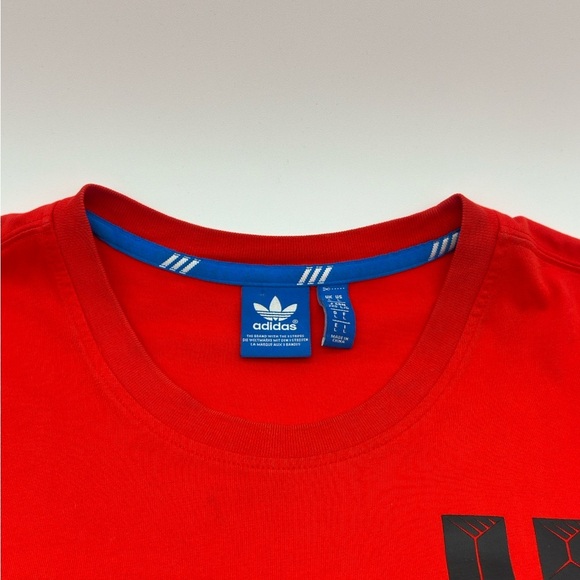 Adidas Reverse Front T-shirt Logo Wrap Red Mens Large 20Wx27L - Picture 4 of 6